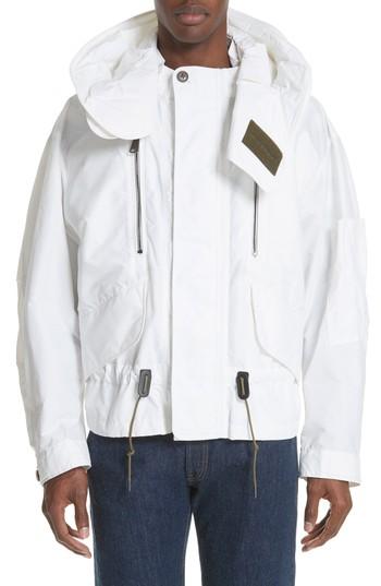 Men's Burberry Shenwood Tech Jacket With Detachable Hood - White