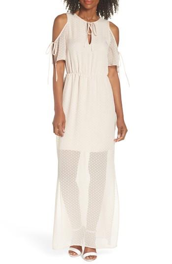 Women's Charles Henry Tie Sleeve Cold Shoulder Maxi Dress - Ivory
