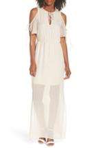 Women's Charles Henry Tie Sleeve Cold Shoulder Maxi Dress - Ivory