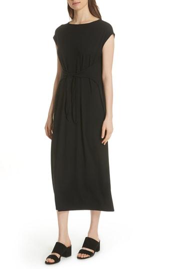 Women's Eileen Fisher Bateau Neck Cap Sleeve Dress, Size - Black