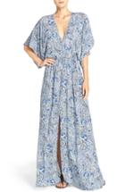 Women's Elan Print Woven Cover-up Caftan Maxi Dress - Blue