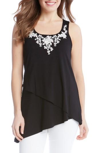 Women's Karen Kane Embroidered Asymmetrical Tank - Black
