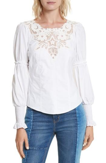 Women's Rebecca Taylor Luna Lace Trim Poplin Top - White
