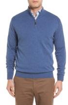 Men's Peter Millar Mock Neck Quarter Zip Wool & Cotton Sweater - Blue
