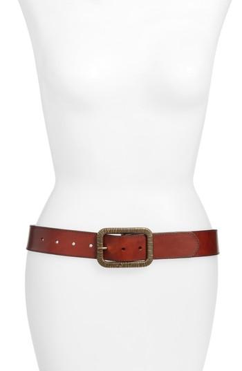 Women's Treasure & Bond Textured Buckle Leather Belt - Cognac