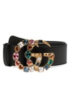 Women's Gucci Gg Marmont Crystal Buckle Leather Belt - Nero/ Multi