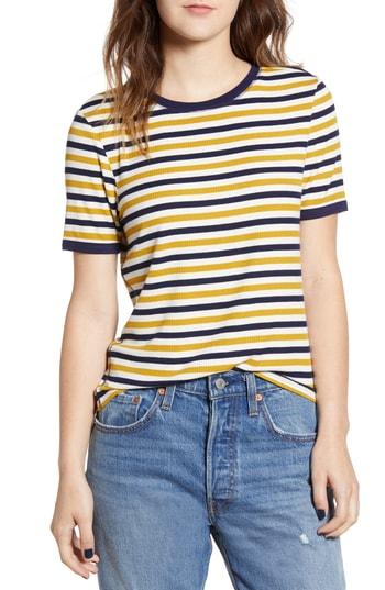 Women's Socialite Stripe Rib Knit Ringer Tee - Ivory