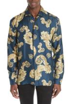 Men's Versace Collection Allover Baroque Silk Sport Shirt - Blue