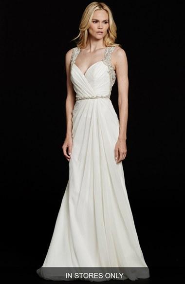 Women's Hayley Paige 'portia' Embellished Open Back Chiffon Gown