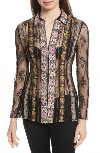 Women's Alice + Olivia Dalia Embroidered Lace Shirt - Black
