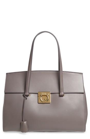 Salvatore Ferragamo Large Smooth Leather Tote - Grey