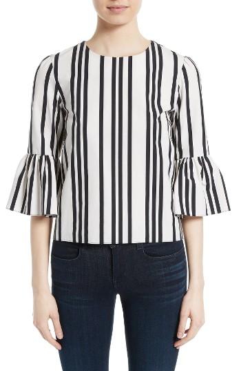 Women's Alice + Olivia Bernice Stripe Cotton Ruffle Sleeve Top