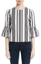 Women's Alice + Olivia Bernice Stripe Cotton Ruffle Sleeve Top