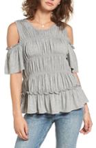 Women's Love, Fire Ruched Cold Shoulder Tee - Grey