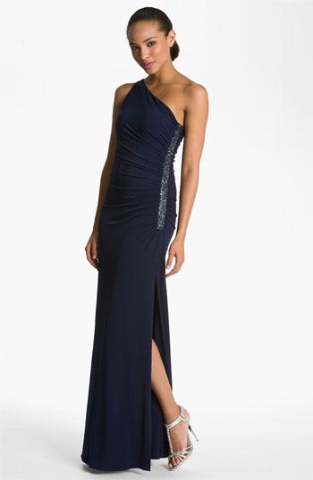 Women's Laundry By Shelli Segal Beaded Panel One-shoulder Jersey Gown
