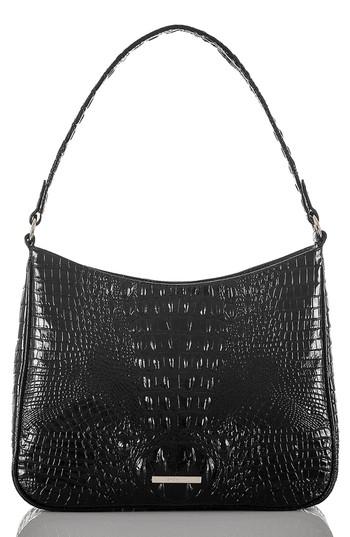 Brahmin Noelle Croc Embossed Leather Hobo Bag - Black