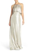 Women's Nouvelle Amsale 'lilith' Ruffle Bib Liquid Chiffon Halter Gown - Metallic
