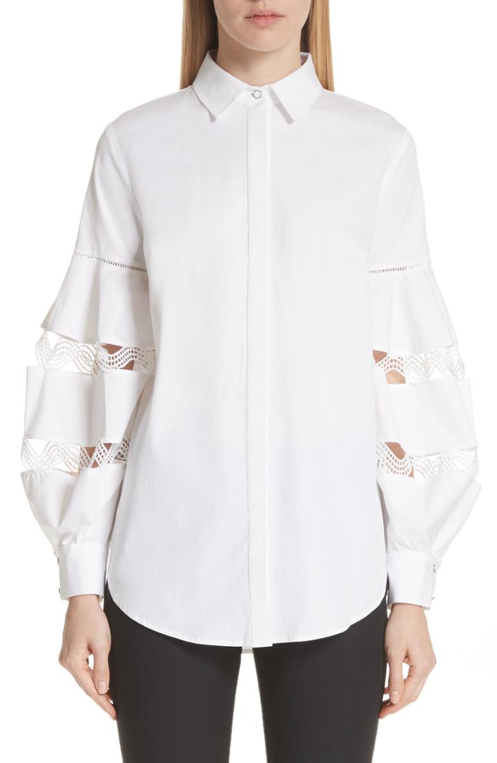 Women's Lela Rose Wave Trim Stretch Poplin Shirt (similar To 14w) - White