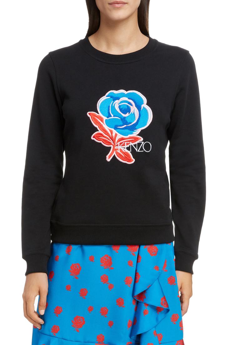 Women's Kenzo Floral Embroidered Sweatshirt, Size - Black