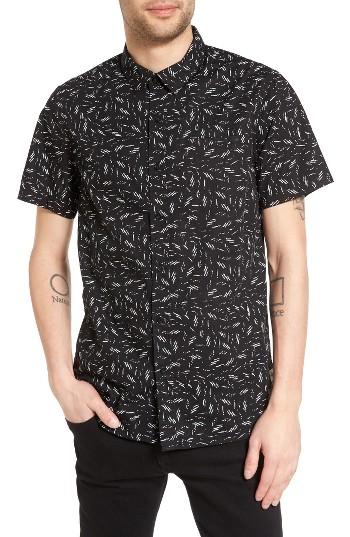 Men's Tavik 'porter' Print Poplin Short Sleeve Woven Shirt - Black