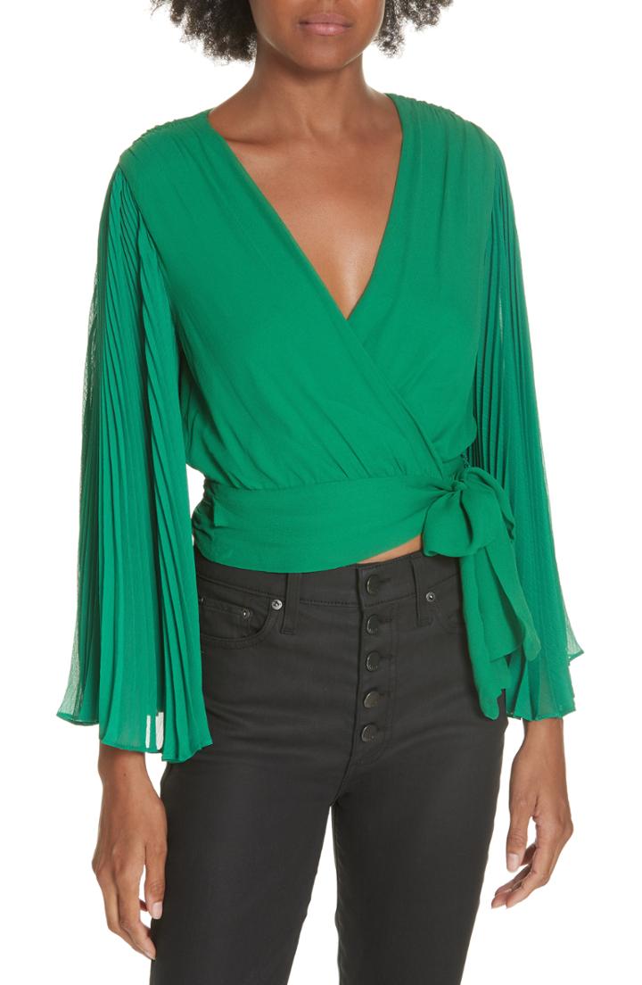 Women's Alice + Olivia Bray Pleat Sleeve Wrap Top