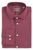 Men's Calibrate Trim Fit Non-iron Dot Stretch Dress Shirt .5 34/35 - Burgundy