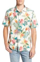 Men's Tommy Bahama Beach Crest Blooms Short Sleeve Silk Blend Sport Shirt - White