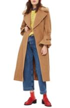 Women's Topshop Faux Fur Collar Belted Wool Blend Coat Us (fits Like 0) - Beige