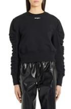 Women's Msgm Ruched Sleeve Crop Sweatshirt - Black