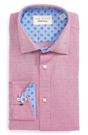 Men's Ted Baker London Jamer Trim Fit Dot Dress Shirt - 32/33 - Red