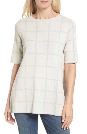 Women's Eileen Fisher Windowpane Organic Linen Blend Top, Size - Ivory