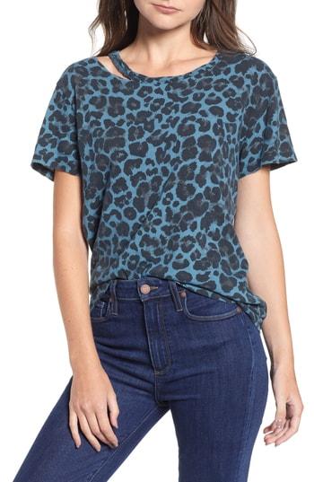 Women's Pam & Gela Leopard Print Cutout Tee, Size - Blue
