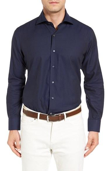 Men's Peter Millar Fit Silky Herringbone Sport Shirt