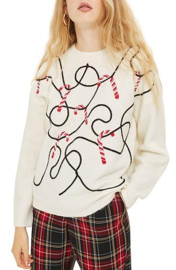Women's Topshop Candy Cane Sweater Us (fits Like 0) - Ivory