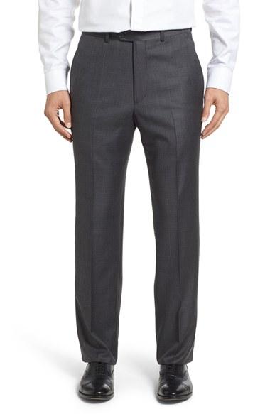 Men's Santorelli Flat Front Windowpane Wool Trousers
