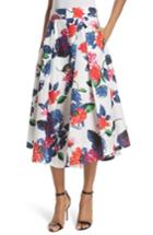 Women's Milly Floral Print Stretch Cotton Skirt - White