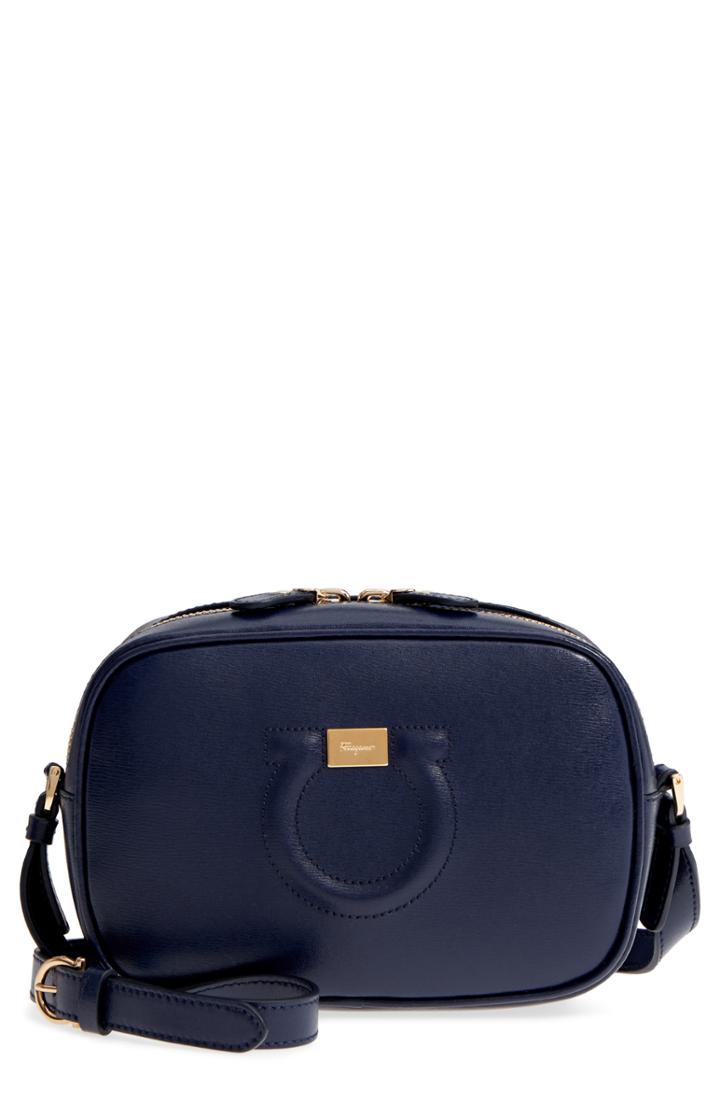 Salvatore Ferragamo Gancio Metallic Leather Camera Bag - Blue