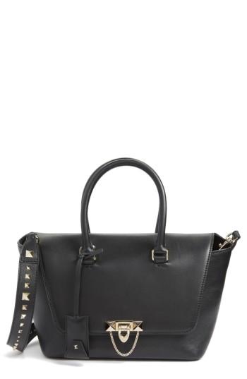 Valentino Small Double Handle Demi Moon Leather Satchel - Black