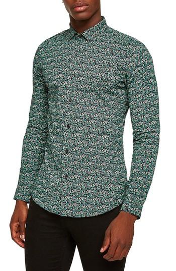 Men's Topman Dark Garden Muscle Fit Sport Shirt - Green