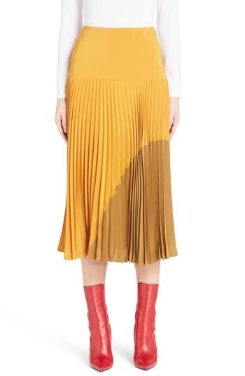 Women's Fendi Pleated Silk Crepe De Chine Skirt Us / 38 It - Yellow