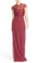 Women's Hayley Paige Occasions Strapless Chiffon A-line Gown With Removable Lace Overlay - Burgundy
