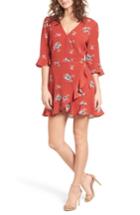 Women's Mimi Chica Ruffle Wrap Front Romper - Orange