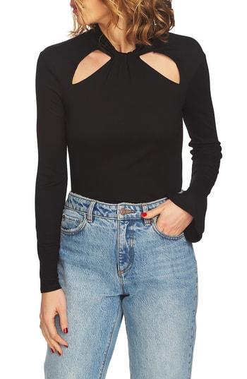 Women's 1.state Twist Neck Cutout Detail Rib Knit Top