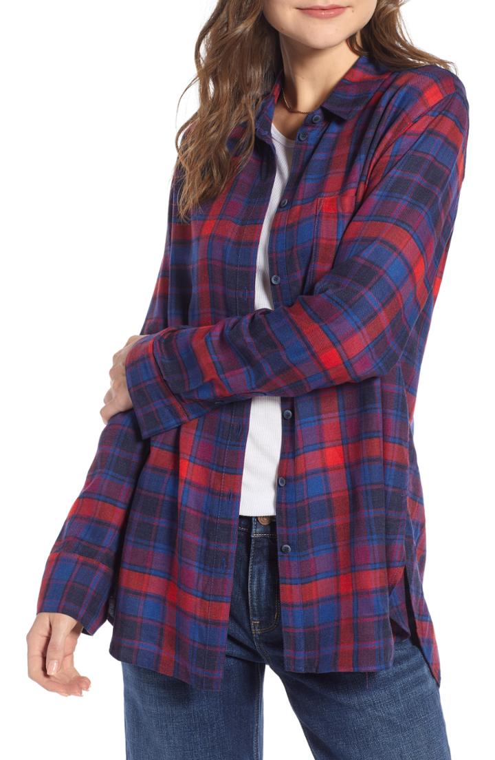 Women's Treasure & Bond Plaid Boyfriend Shirt, Size - Yellow