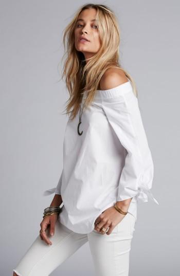 Women's Free People 'show Me Some Shoulder' Off The Shoulder Cotton Blouse - White