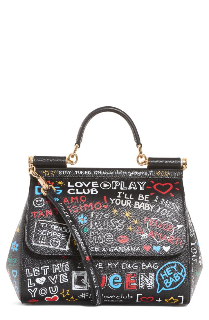 Dolce & Gabbana Medium Sicily Graffiti Print Leather Satchel -