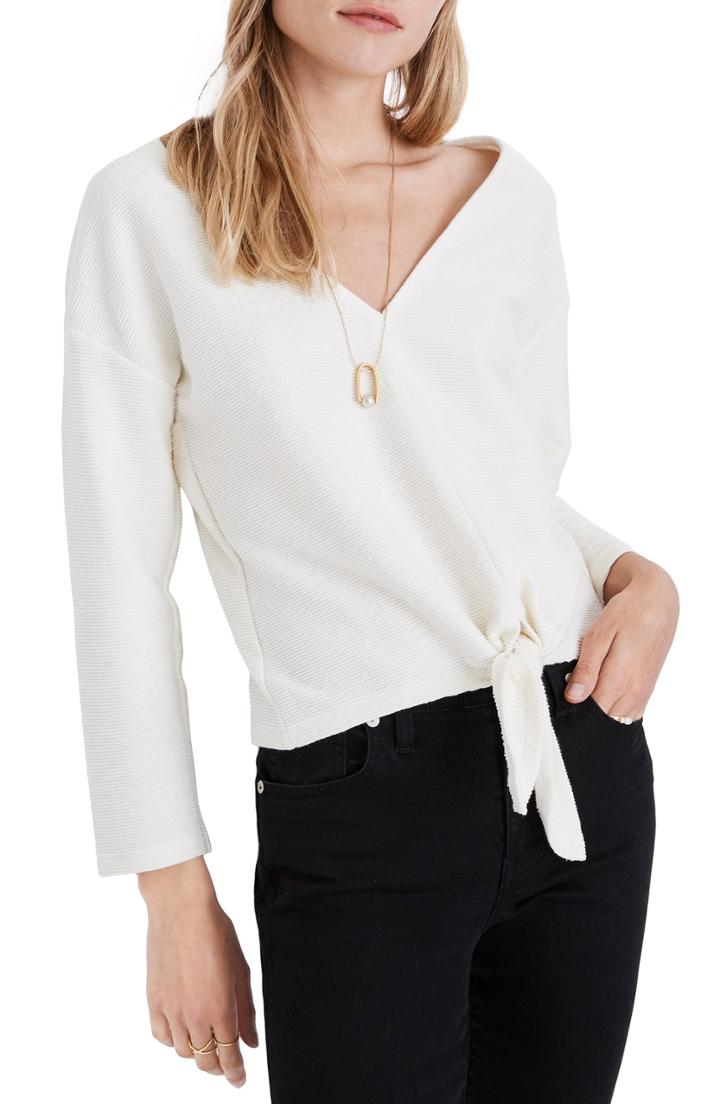Women's Madewell Texture & Thread Tie Front Top - White