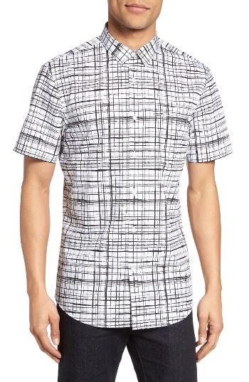 Men's Calibrate Trim Fit Non-iron Print Sport Shirt - White