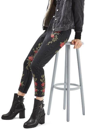 Women's Topshop Mom Rose Embroidered Jeans