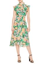 Women's Sandro Ruffle Neck Floral Silk Dress Us / 34 Fr - Green